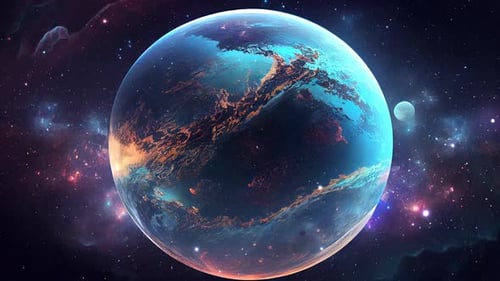 Futuristic Sci-Fi Planet Rotating in Cosmic Space Background