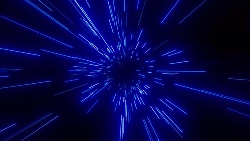Blue Neon Light Trails Warp Speed Tunnel Loop Background