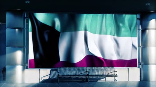 Kuwait National Waving Flag Displayed On Digital Screen At Airport