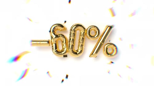 Golden 60 Percent Discount Balloons with Confetti Animation