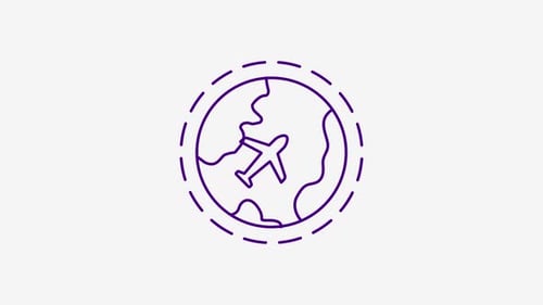 Flat Design Airplane Travel Around World Animation