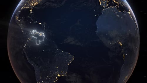 Realistic Earth Orbit and Zoom Glowing Borders Venezuela