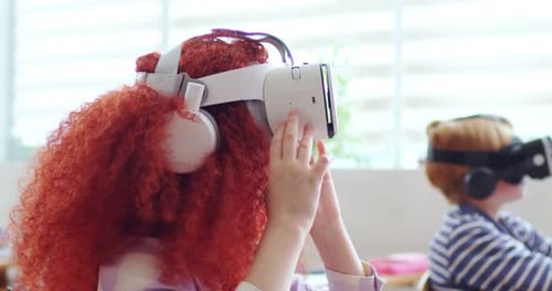 Students Using VR Headsets in Classroom