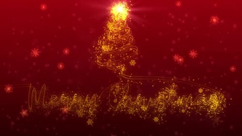 Merry Christmas Golden Sparkling Tree and Text Title