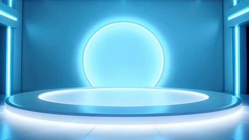 Futuristic Blue Glowing Podium Stage for Technology Presentations
