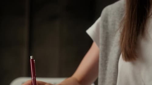 Close Up Hands Writing Holding Pen Notes Notebook Student Teacher Library University Education Study