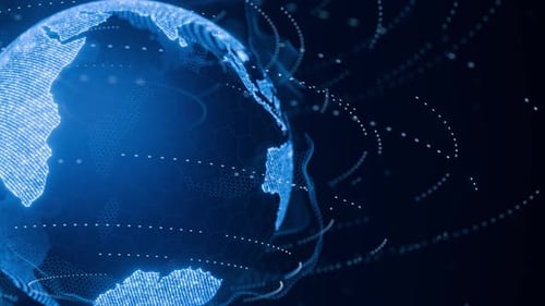 News broadcast. Global communication network concept. Business expansion worldwide. VJ loop. Rotatin