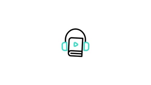 Animated Audiobook Icon with Headphones and Play Button