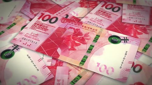 Pile of hong kong dollar cash money, inflation concept. Closeup new hong kong one hundred dollar