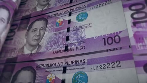 Philippine 100 Peso Banknotes Loop Counting Money Background