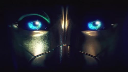 Tragen Sie eine Maske mit hellblauen Augen auf