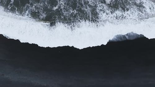 The Black Sand Beach in Iceland Sea Aerial View and Top View Amazing Nature
