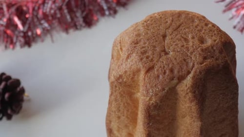 Pandoro Italian Christmas Cake with Tinsel Decoration