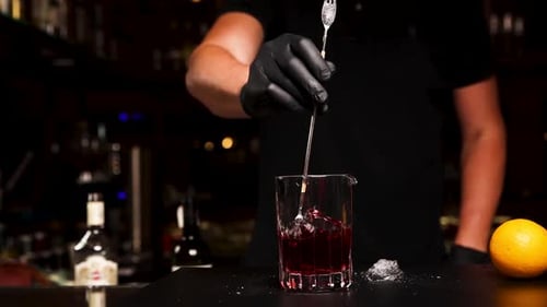 the bartender prepares a cocktail at the bar