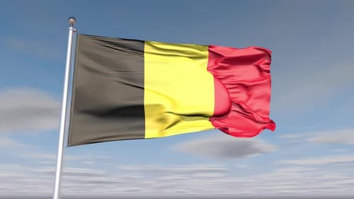 Realistic Belgian Flag Waving Animation Against Blue Sky