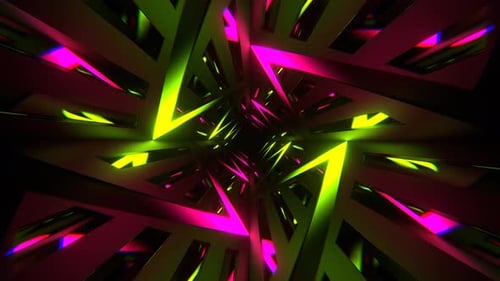 Pink And Light Green Neon Curve In Mirror Tunnel Background Vj Loop In 4K
