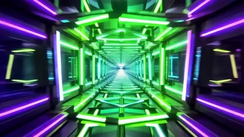 Boucle de couloir cyberpunk au néon avec lumières incandescentes