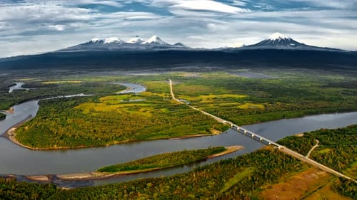 Bridge By Mountains Aerial