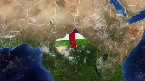 Earth Zoom to Central African Republic with Flag Highlight Animation