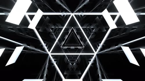 White Neon Abstract Triangle Cyber Tunnel Background Vj Loop In 4K