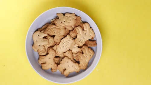 Bowl of Animal Shaped Crackers Overhead