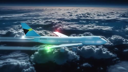 Large Commercial Airplane Flying Above Clouds at Night