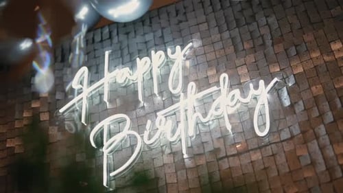 Happy Birthday Neon Sign with Balloons