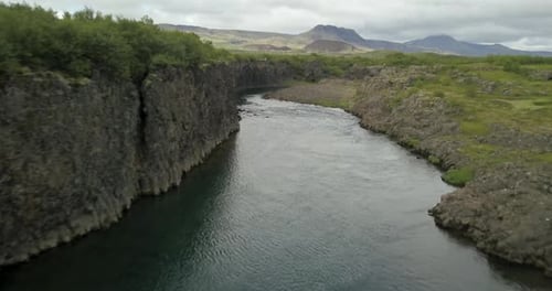 fjaðrárgljúfur River in Iceland, Aerial view