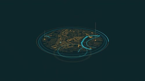 Futuristic Digital Map with HUD Data Elements
