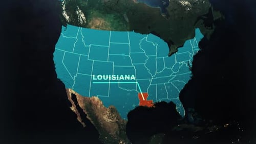 Global Map Zoom to USA with Louisiana Highlight