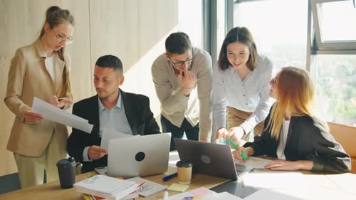 Collaborative Business Meeting in Modern Office Involving Brainstorming Diverse Teamwork Innovation