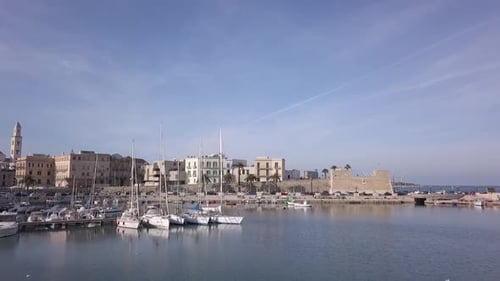 Drone footage of Bari's port - Italy, Puglia