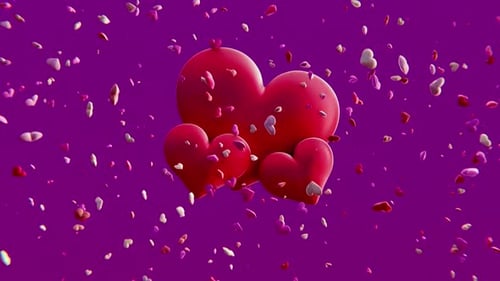 Three Glossy Red Hearts with Falling Particle Animation