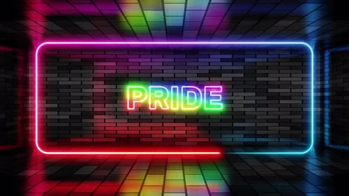 Animated Rainbow Neon Pride Text with Glowing Frame