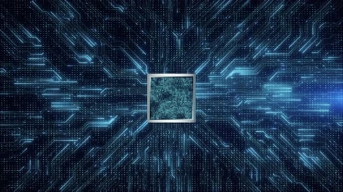 Futuristic Digital Circuit Board CPU Data Flow Animation