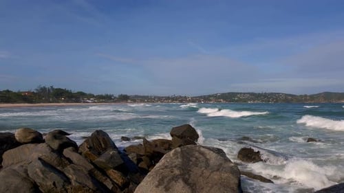 Beautiful Rocky Coast of the Ocean Waves Crash Against the Shore