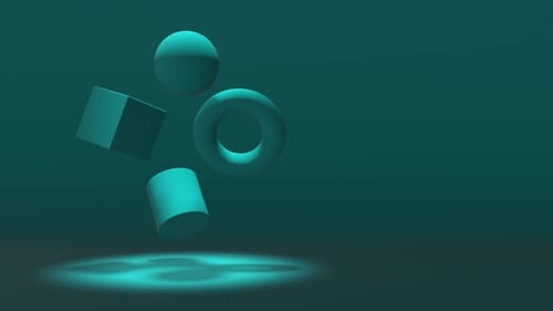 Fond abstrait avec des formes 3D flottant en apesanteur et une lumière et des ombres réalistes