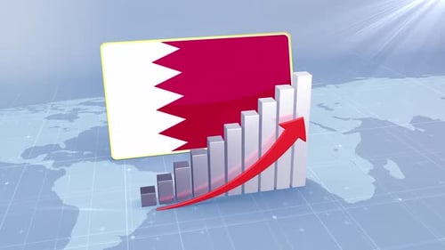 Bahrain Flag With Increasing Bar Chart Graph And Arrow Red