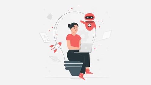 Girl On Laptop With Robot