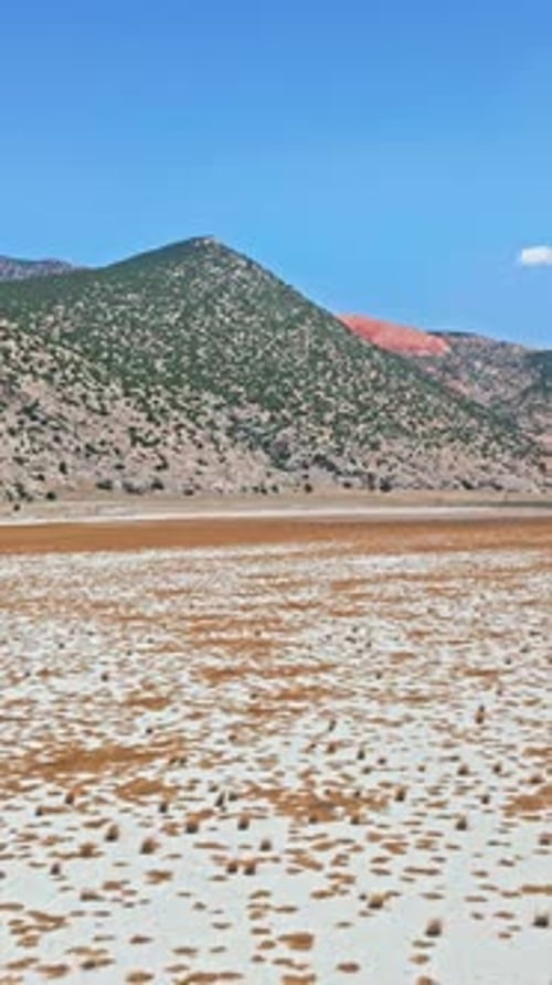 Verticle Dried Lake with Mountain Backdrop - Aerial View