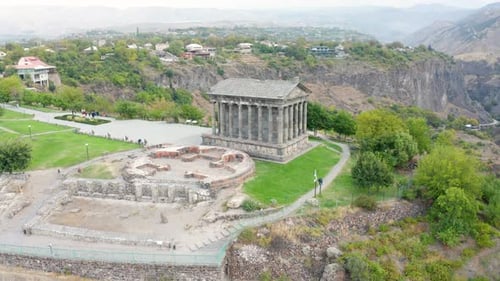 Aerial view Garni temple in Armenia.
