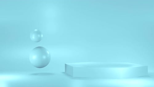 Blue Stage Pedestal or Podium and Bubbles or Spheres Pink Pastel Advertising Backgroundmockup