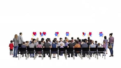 Kids And Parents Animation Sitting In Audience With Alpha Channel White Background