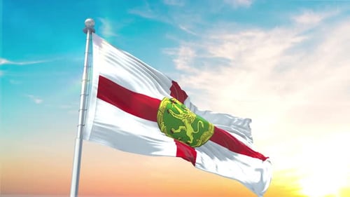 Alderney National Flag Waving in Realistic Blue Sky Animation