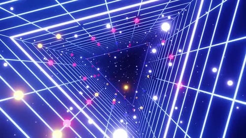Neon colorful Grid Tunnel Retro Sci Fi Digital Art Colorful Lights Space