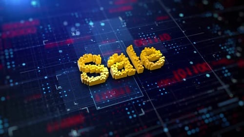 Pixelated Sale Text Animation on Futuristic Digital Background