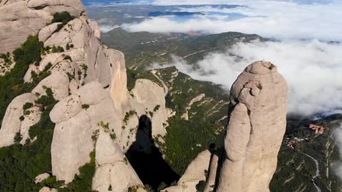 Aerial: Montserrat mountain range from the air