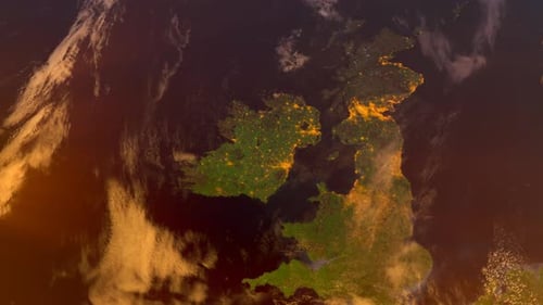 Ireland From Space At Sunset. Uk From Space Orbit. Planet. Globe