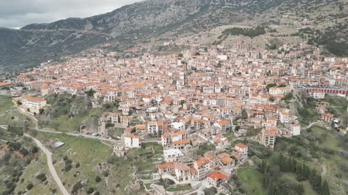 Aerial video of the small town of Arachova, in central Greece.