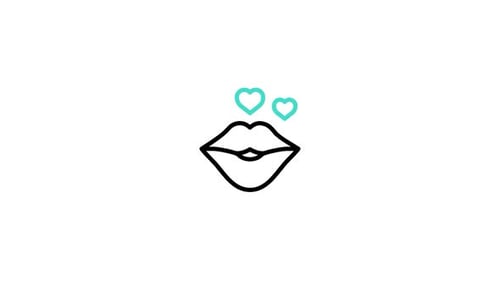 Animated Flat Design Lips with Floating Hearts